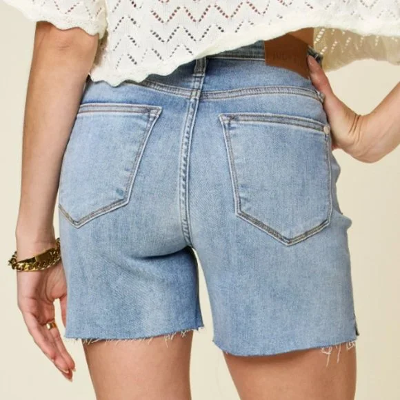 Judy Blue High Waist Raw Hem Denim Shorts - Picture 2 of 6